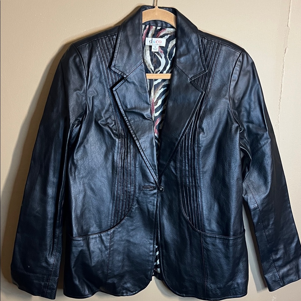 Vintage Y2K Black Leather Blazer Jacket D & Co Denim Company